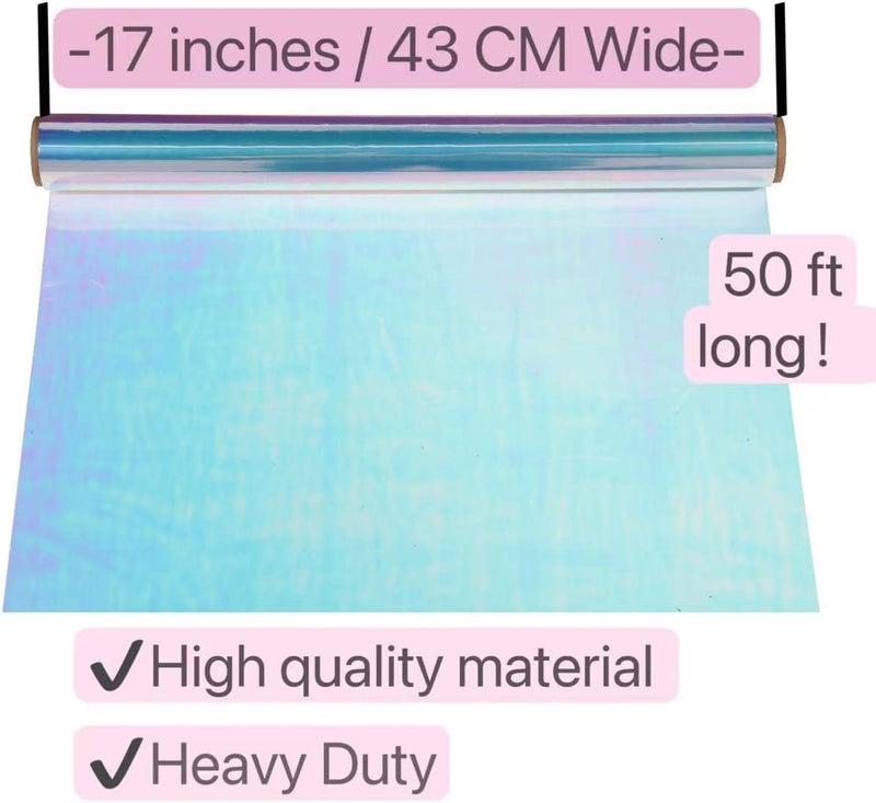 shareluck 1 Roll 50ft Iridescent Light Blue Cellophane Wrap for Gift Baskets - Colored Cello Wrap - Rainbow Light Blue Wrapping Film (50' Long x 17" Wide) Colored Film Roll for, Fairy Wings, DIY Craft Babyshower. - Image 4